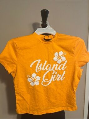 Island Girl Kids' T-Shirt in Bright Orange with White Floral Print size S. NWT.